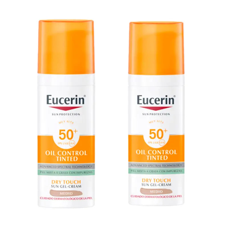 Eucerin Pack Protector Solar Facial Oil Control Dry Touch SPF50+ Color, 2x50 ml
