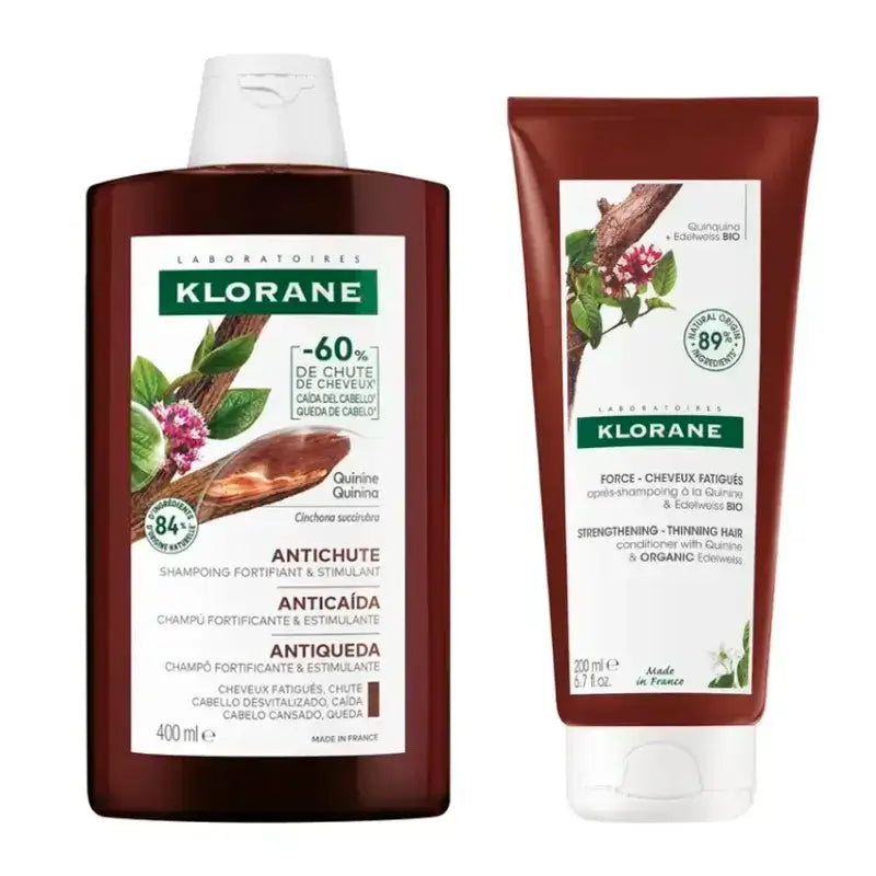Klorane Pack Champú a la Quinina & Edelweiss Bio, 400 ml + Acondicionador a la Quinina & Edelweiss Bio, 200 ml