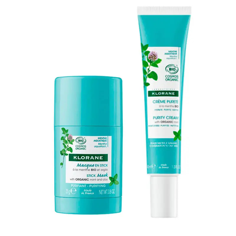 Klorane Pack Mascarilla en Stick a la Menta Bio, 25 g + Klorane Crema Purificante a la Menta Bio, 40 ml
