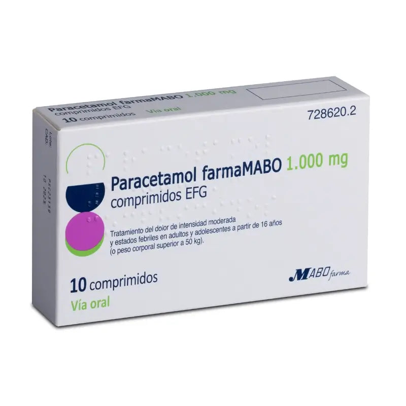 Paracetamol Mabo 1 gr comprimidos Efg, 10 comprimidos