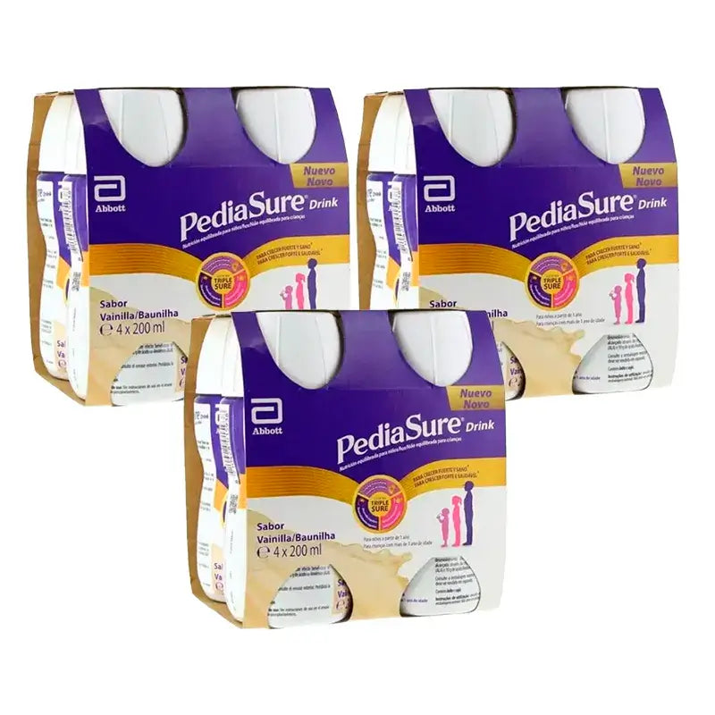 Pediasure Drink Vainilla Niños, 4 Botellas x 220 ml Pack 3