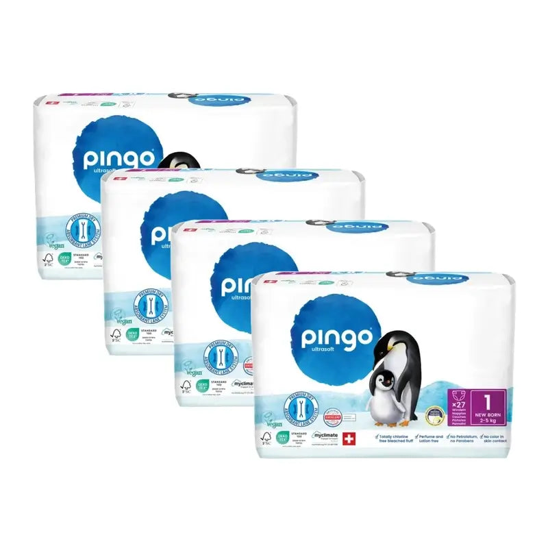 Pingo Pañales Ecológicos Talla 1 (2-5 Kg), 4X27 Unidades