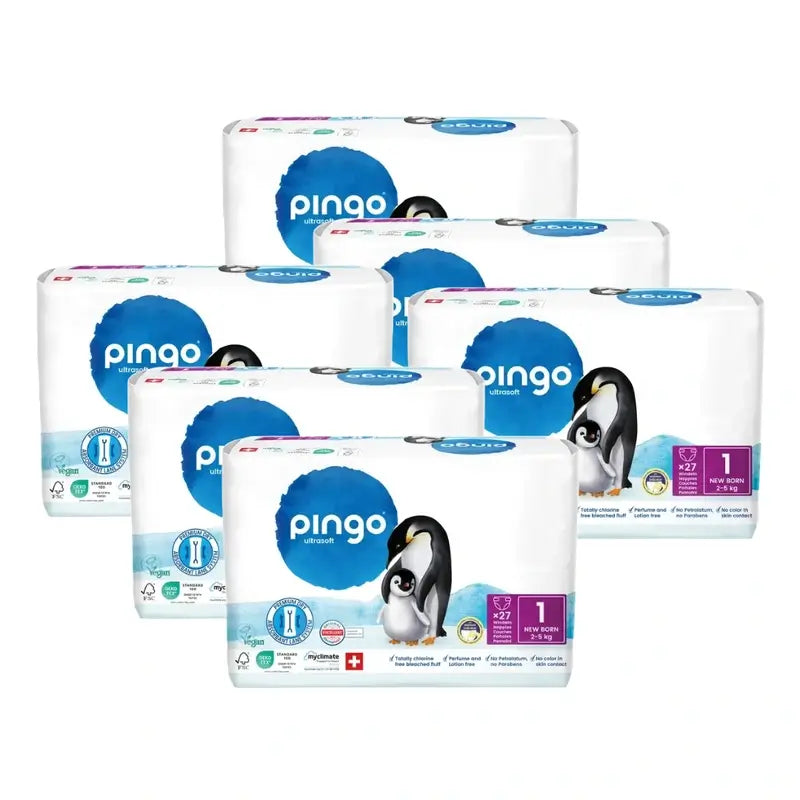 Pingo Pañales Ecológicos Talla 1 (2-5 Kg), 6X27 Unidades