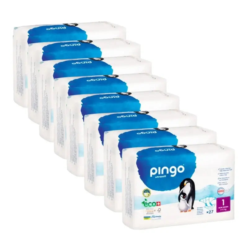 Pingo Pañales Ecológicos Talla 1 New Born (2-5 Kg), 8X27 Unidades