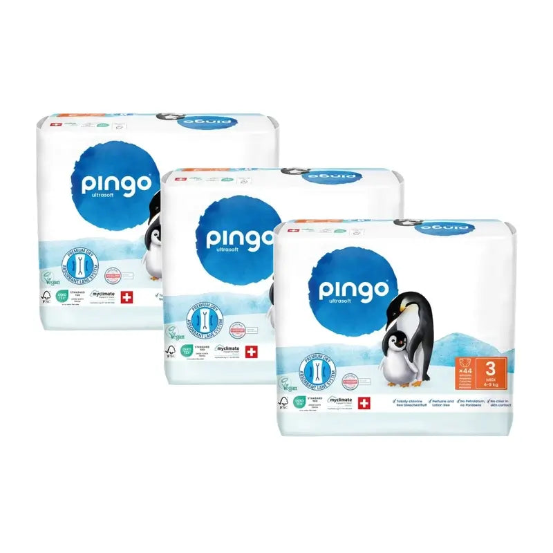 Pingo Pañales Ecológicos Talla 3 (4-9 Kg), 3X44 Unidades