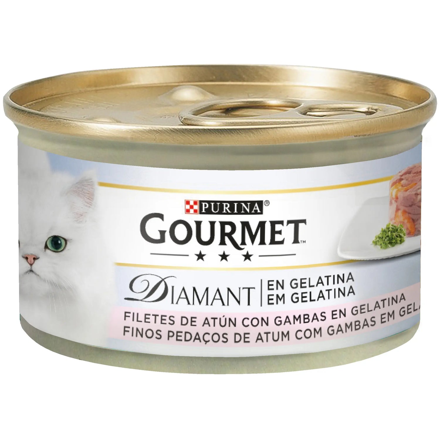 Purina Gourmet Diamant Laminas Atun Gambas Gelatina Caja 24X85Gr, comida húmeda para gatos