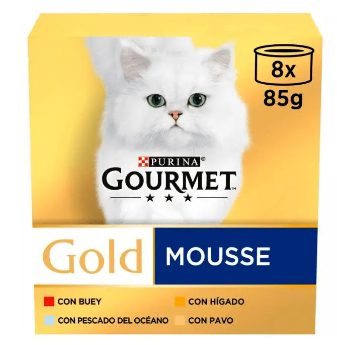 Purina Gourmet Gold Mousse Surtido Caja 8X85Gr, comida húmeda para gatos