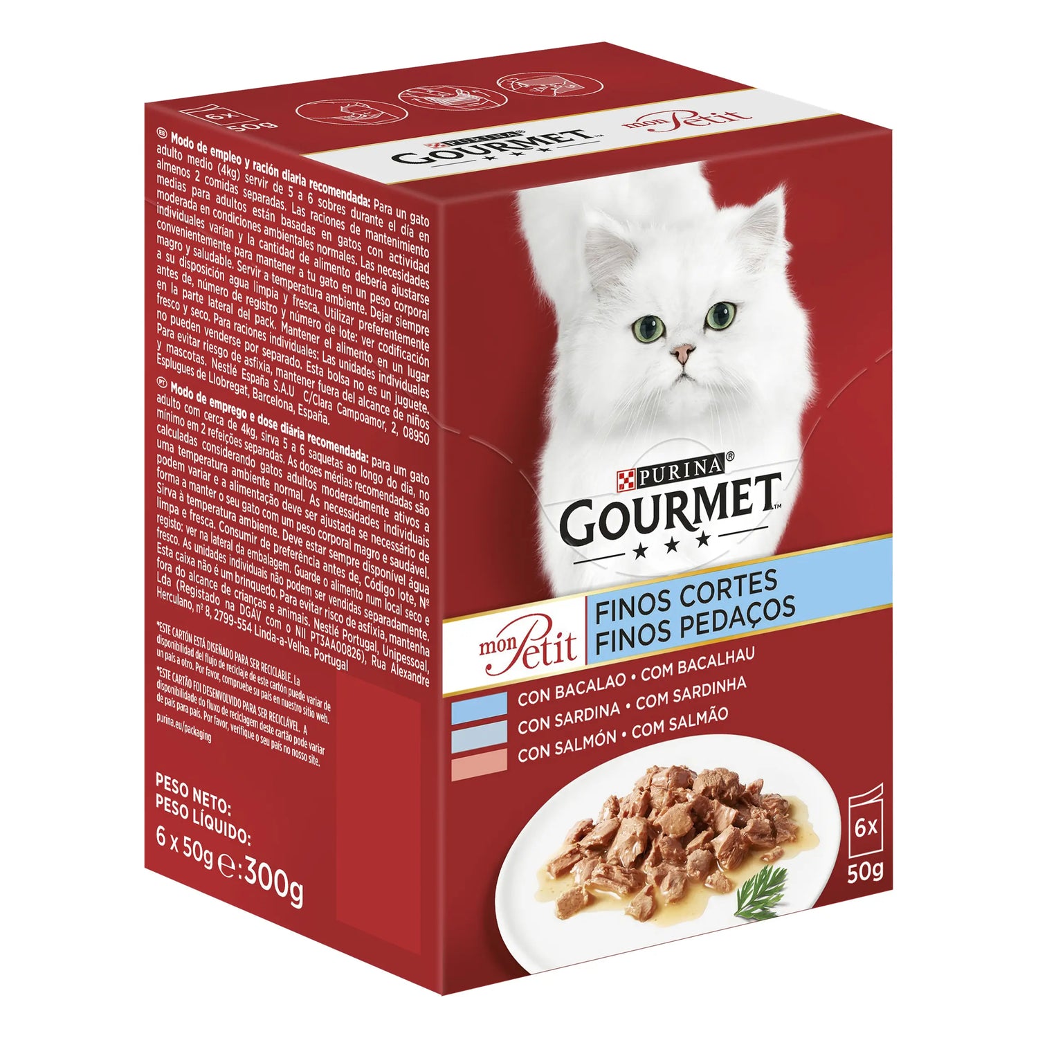 Purina Gourmet Mon Petit Seleccion Pescados Caja 6X50Gr, comida húmeda para gatos