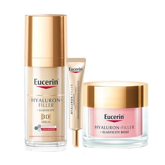 Eucerin Pack Hyaluron-Filler + Elasticity Serum, Crema Dia Rosé Fp30  Y Contorno De Ojos