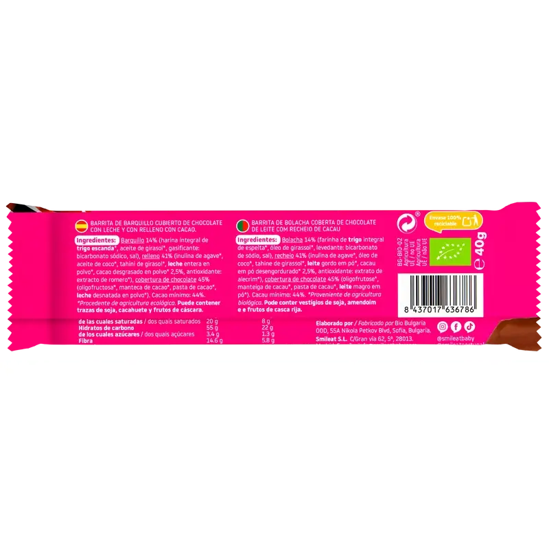 Smileat Barquillo Recubierto de Chocolate , 40 gr ECO