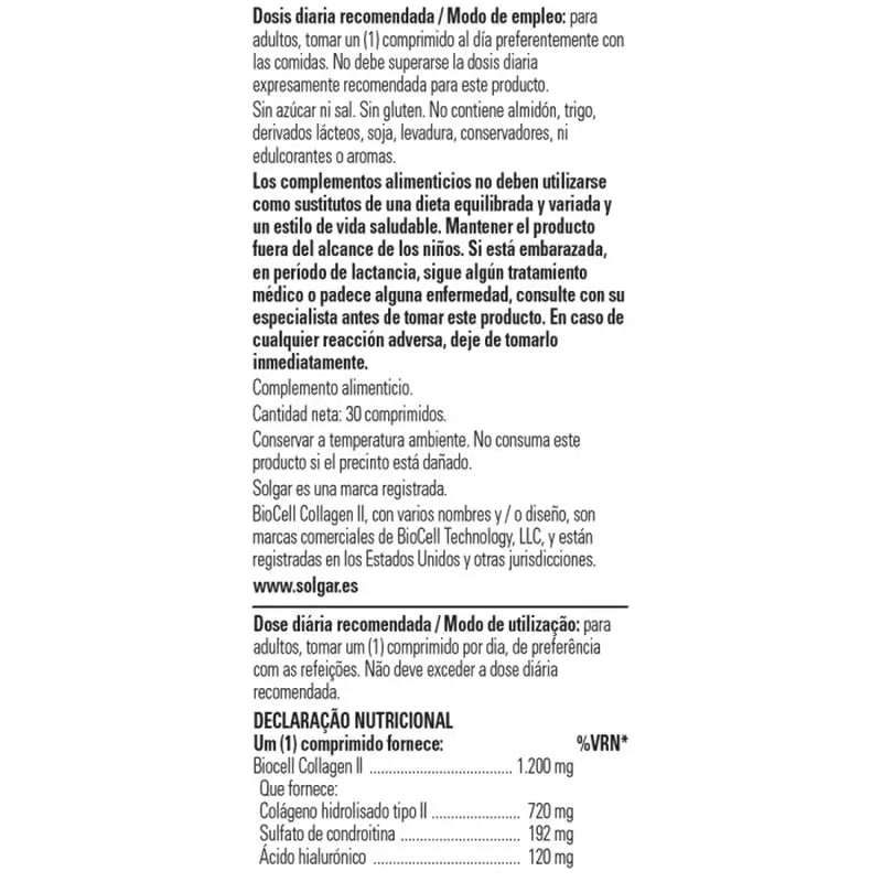 Solgar Ácido Hialurónico Complex Con Colágeno, 30 Comprimidos