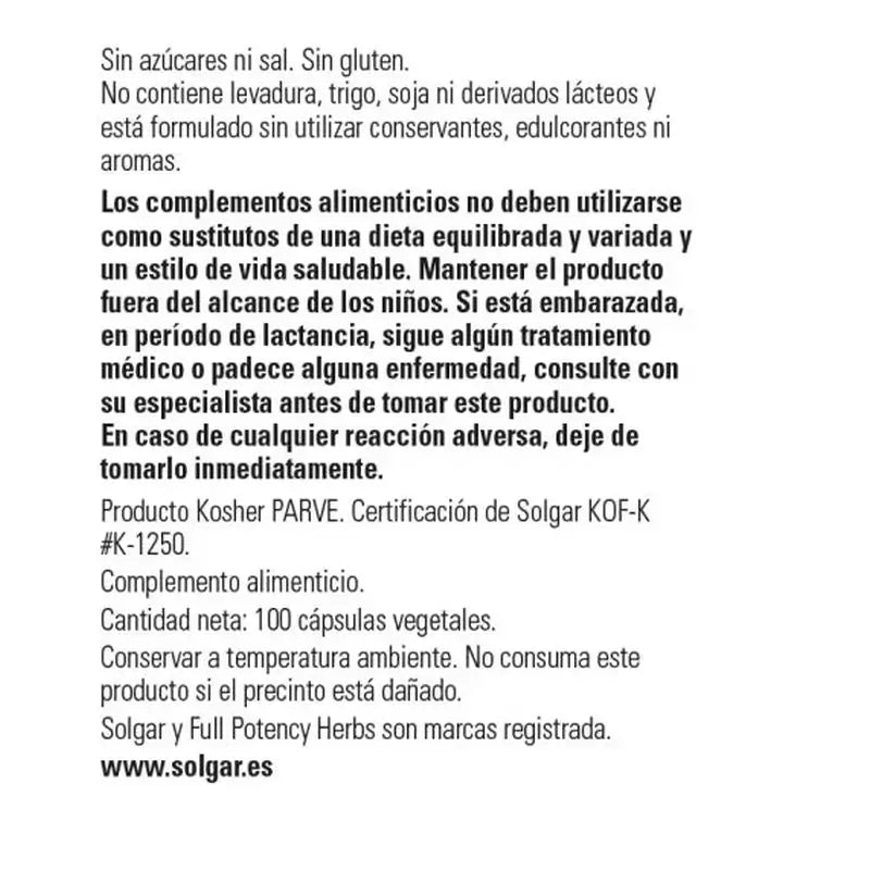 Solgar Fenogreco, 100 Cápsulas