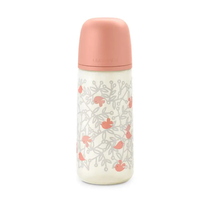 Suavinex Biberón Tetina Sx Pro Flujo Denso (L) +6 Meses Birdies Rosa, 360 ml