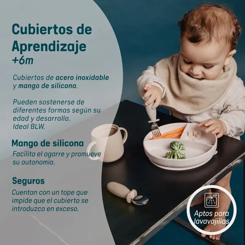Suavinex Cubiertos Aprendizaje Acero Inoxidable, +6 Meses, Beige