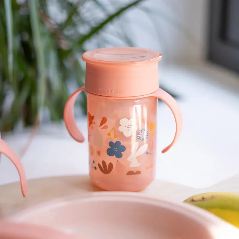 Suavinex Vaso 360 Entrenamiento Con Asas 340 Ml, Antiderrame, +12 Meses, Rosa