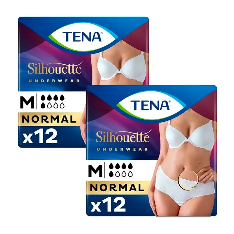 Tena Pack Silhouette Blanco Cintura Baja Talla M, 2 X 12 Unidades