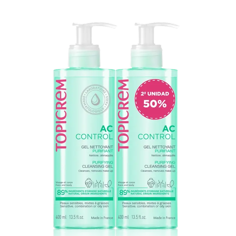 Topicrem Pack Dúo Ac Control Gel Purificante 400 Ml 2ª Ud 50 %