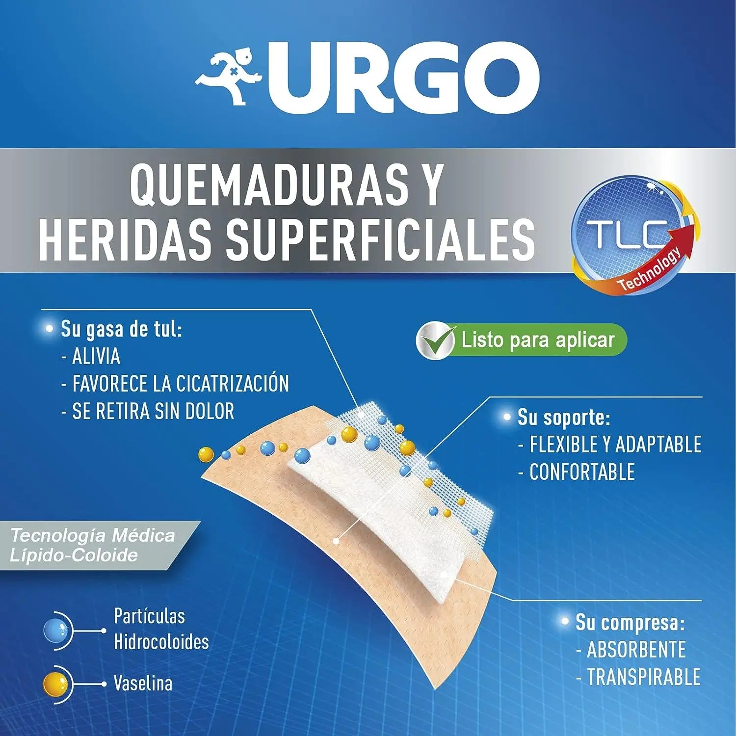 Urgo Apósito Estériles Para Quemaduras Y Heridas Superficiales, 10 X 7 Cm