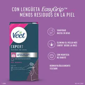 Veet Expert Bandas de Cera Fría Depilatoria para Axilas, 16 Tiras
