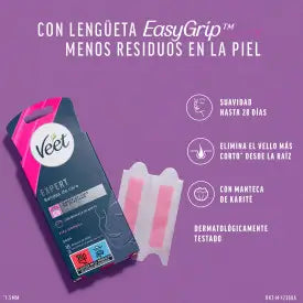 Veet Expert Bandas de Cera Fría Depilatoria Facial con Karité, 16 Tiras