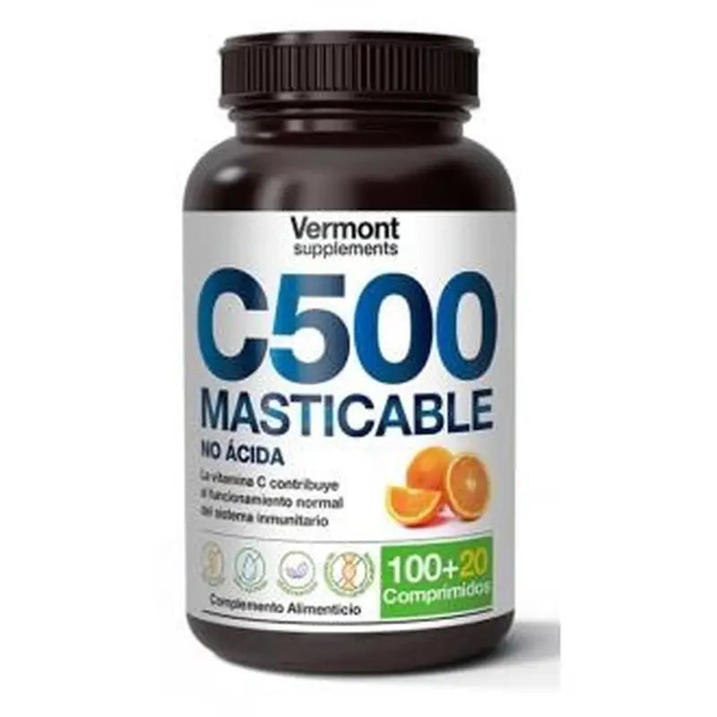 Vermont Supplements C500 Naranja No Acida Masticable 100+20 Comprimidos