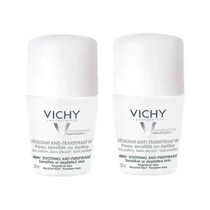 Vichy Desodorante Anti-Transpirante 48H Roll-On Piel Sensible, 2X50 Ml