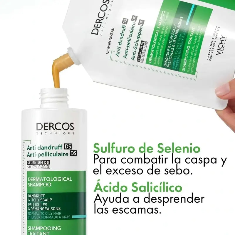 Vichy Dercos Technique Champú Ecorefill Anticaspa Grasa, 390 ml