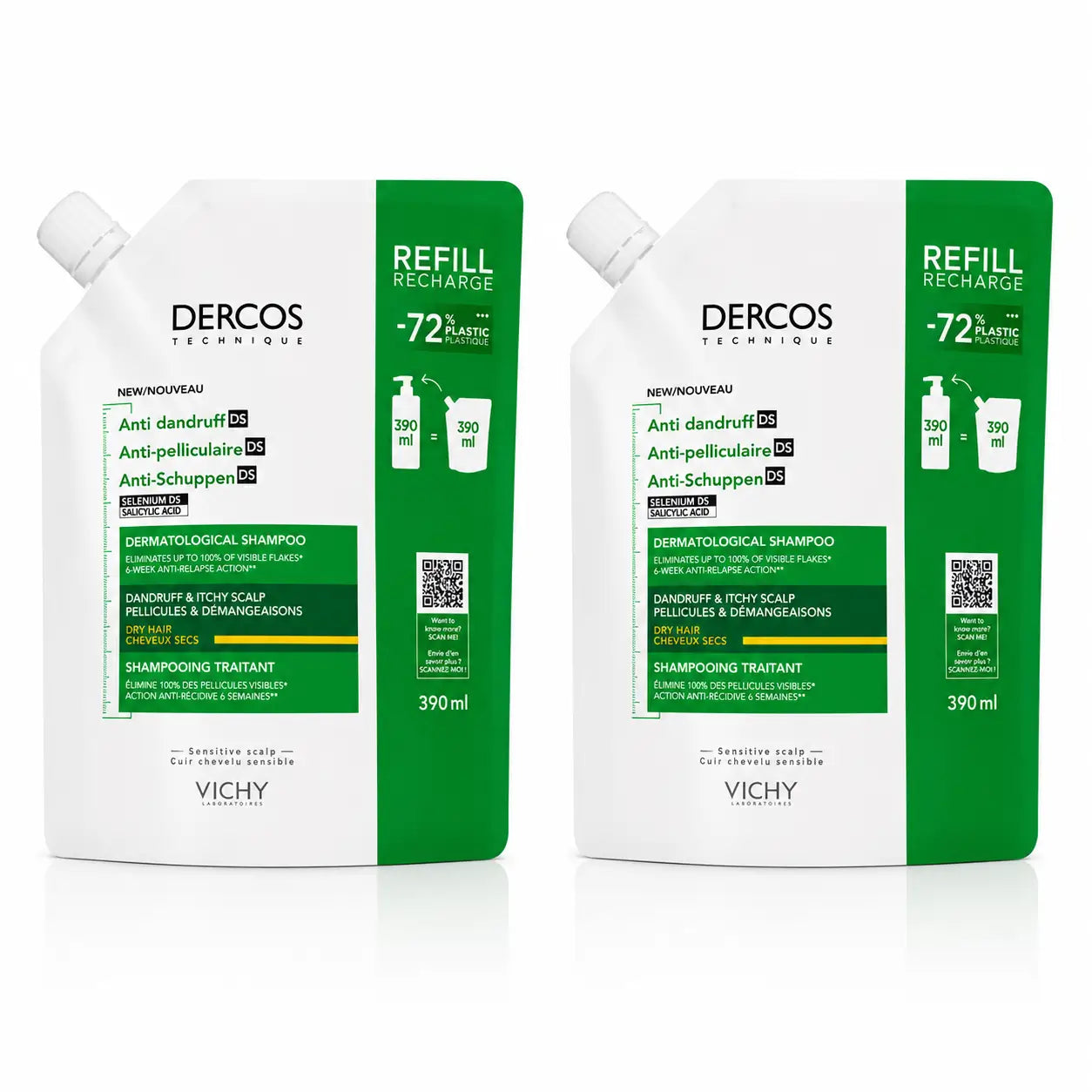 Vichy Pack Vichy Dercos Champú Ecorefill Energy+, 400 Ml, x2