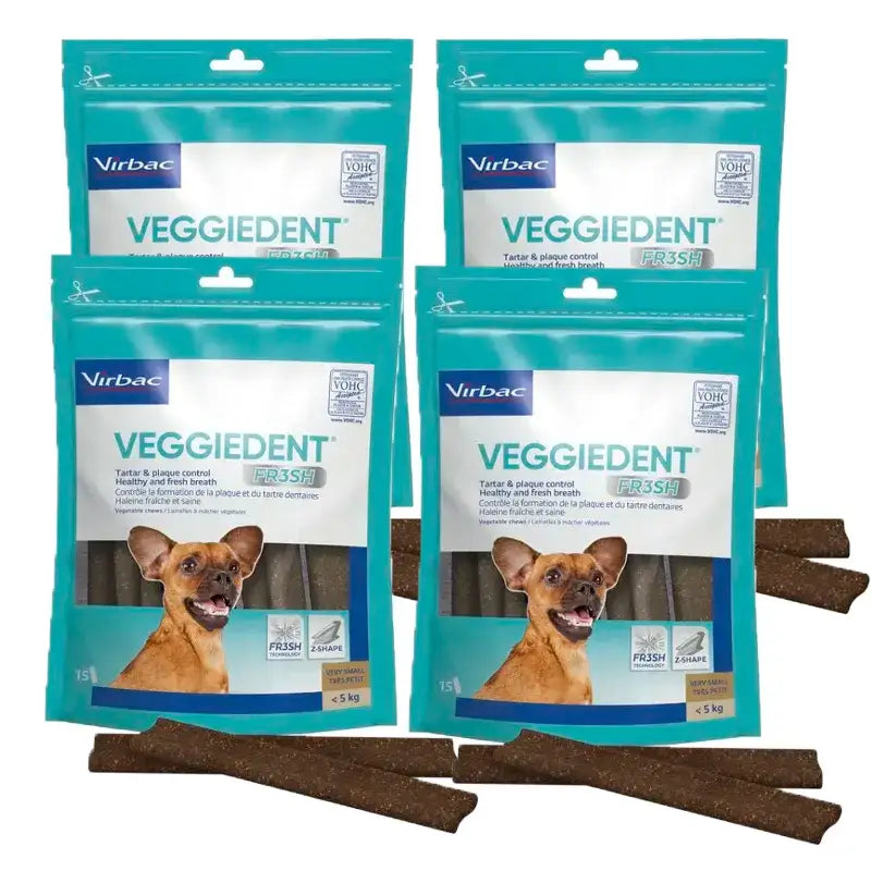 Virbac Veggiedent Fr3sh XS, Snacks Dentales Para Perros De Raza Muy Pequeñas, Pack 4 unidades