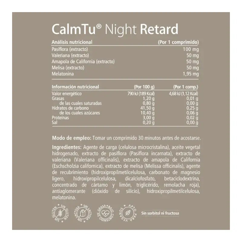 CalmTu Night Retard 30 comprimidos - Sueño continuo con valeriana y melatonina