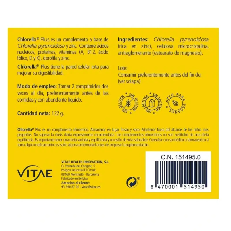Chlorella Plus 120 comprimidos - Con alga Chlorella y zinc