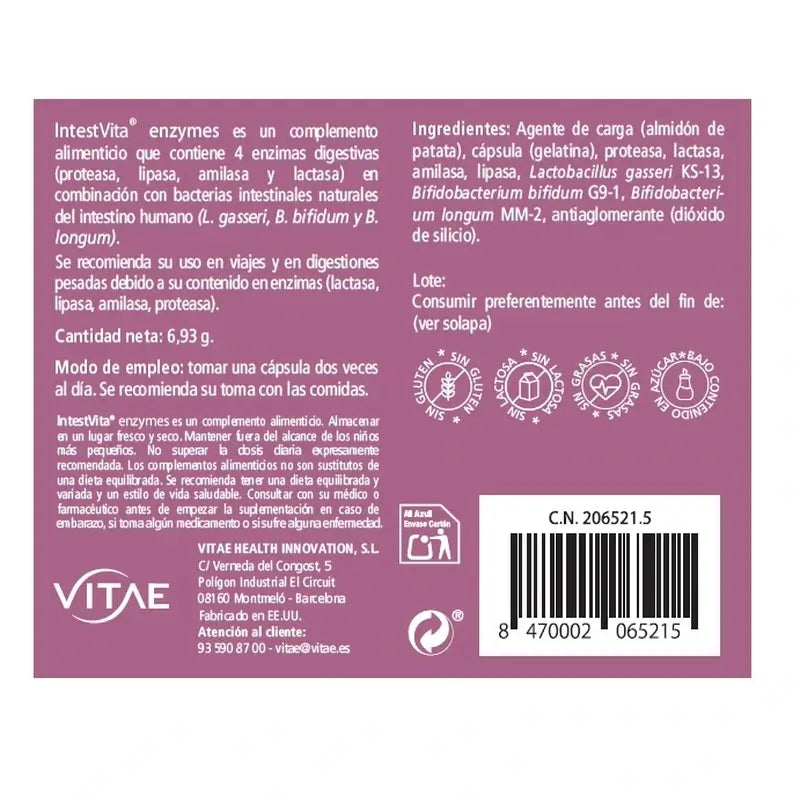 IntestVita Enzymes 15 cápsulas - Con enzimas y probióticos