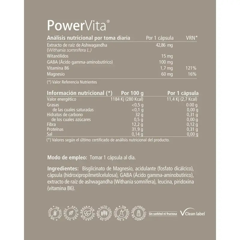 Vitae Powervita, Complemento Alimenticio Con Ashwagandha, 60 cápsulas