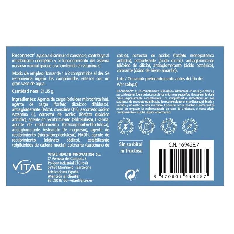 Reconnect 30 comprimidos - Con NADH, CoQ10, Serina y Vitamina C