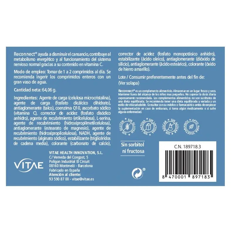 Reconnect 90 comprimidos - Con NADH, CoQ10, Serina y Vitamina C