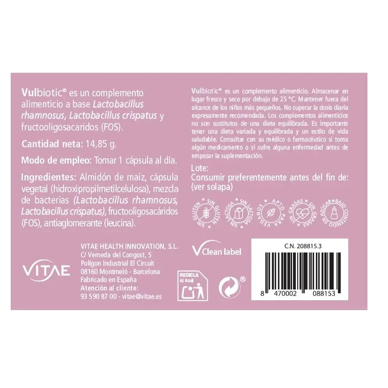 VITAE Vulbiotic, 30 cápsulas