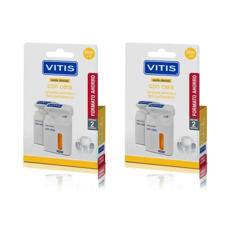 Vitis Duplo Seda Dental Con Cera, 2X50 M
