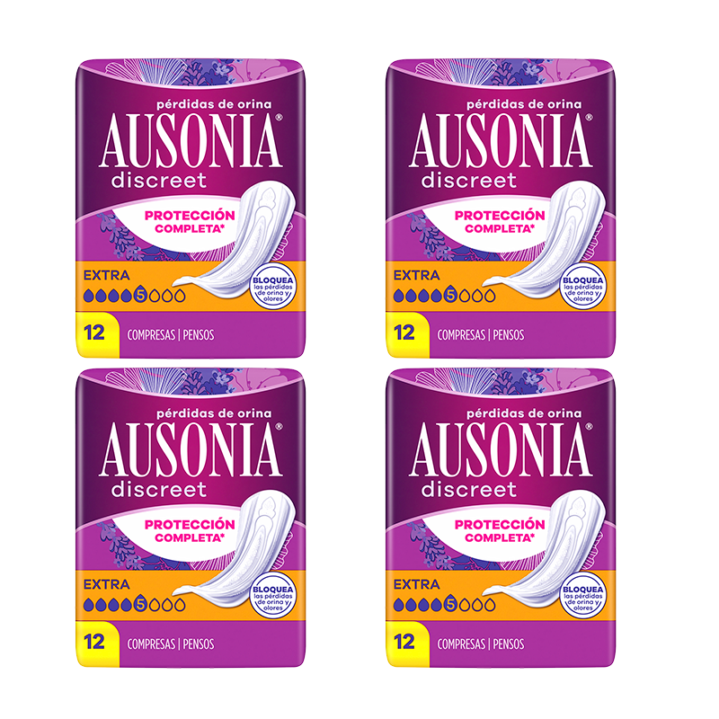 Ausonia Pack Discreet Compresas Para Pérdidas De Orina Para Mujer Extra, 4 x 12 Unidades