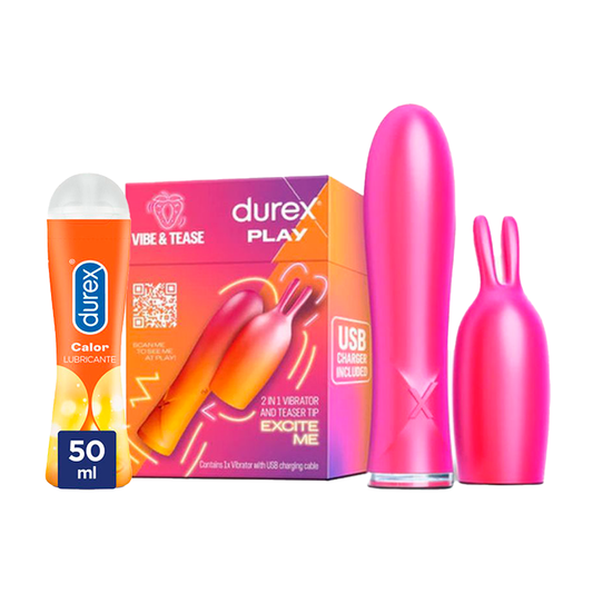 Durex Pack Conejito Vibrador 2 En 1, Vibe & Tease + Lubricante De Calor, 50 Ml