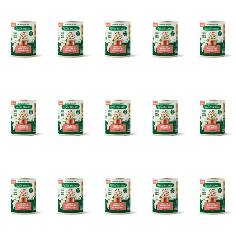 Wild Balance Lata Guiso Del Pescador Con Salmón, Cerdo Y Verduras Para Perros, 400 gr, Pack de 15