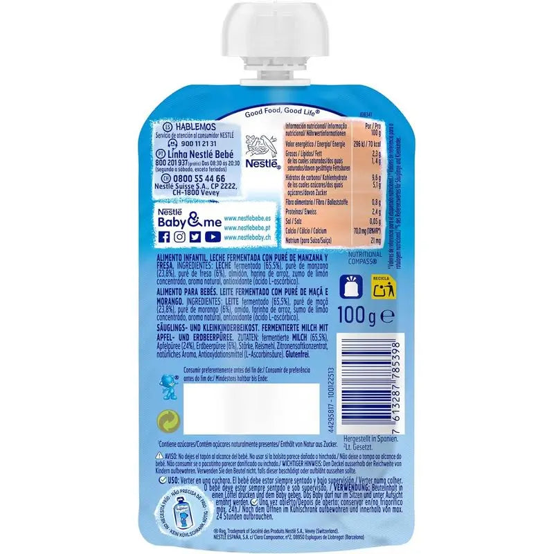 Yogolino Bolsita De Fresa Manzana Sin Azúcar, 100g x 8 unidades