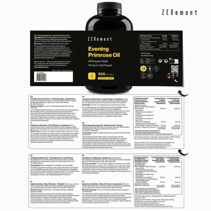 Zenement Aceite De Onagra 1000 Mg, 200 cápsulas blandas