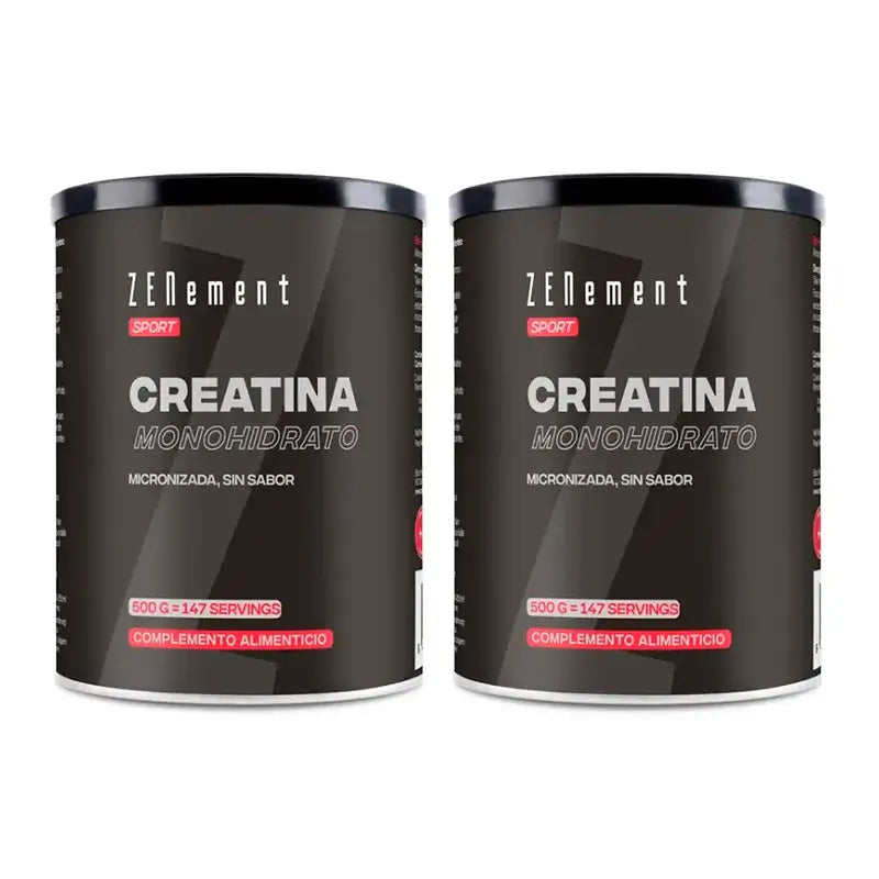 Zenement Creatina Monohidrato, Micronizada, Sin Sabor, Pack 2 x 500 g