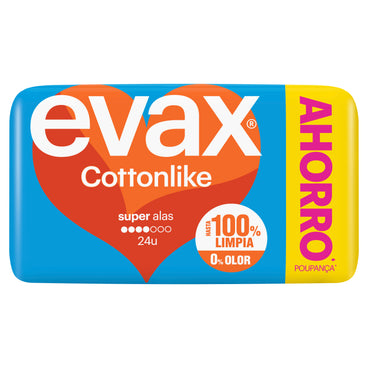 Evax Cottonlike Compresas Super Con Alas , 24 unidades