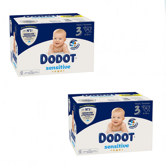 Pack Dodot Sensitive Recién Nacido Box Talla 3, 2 x 74 Unidades