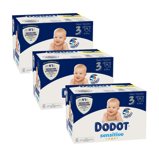 Dodot Pack De 3 Sensitive Recién Nacido Box Talla 3, 74 unidades