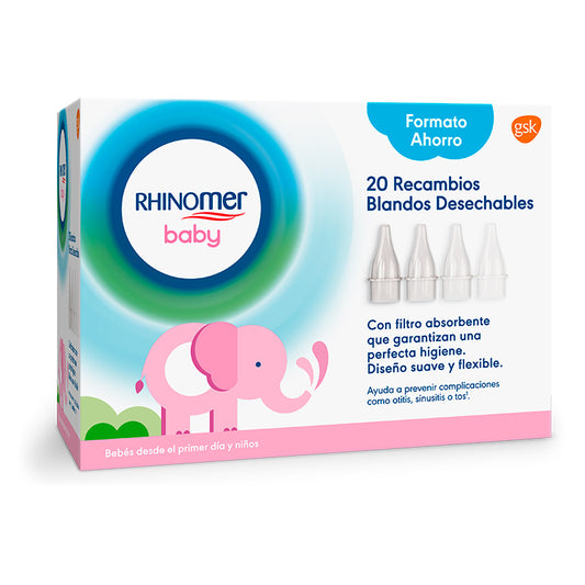 Rhinomer Baby Recambios Blandos Desechables con Filtro Absorbente Aspirador Nasal, 20 unidades