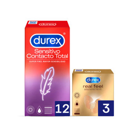 Durex Sensitivo Preservativo Contacto Total 12 unidades + Real Feel 3 unidades Regalo