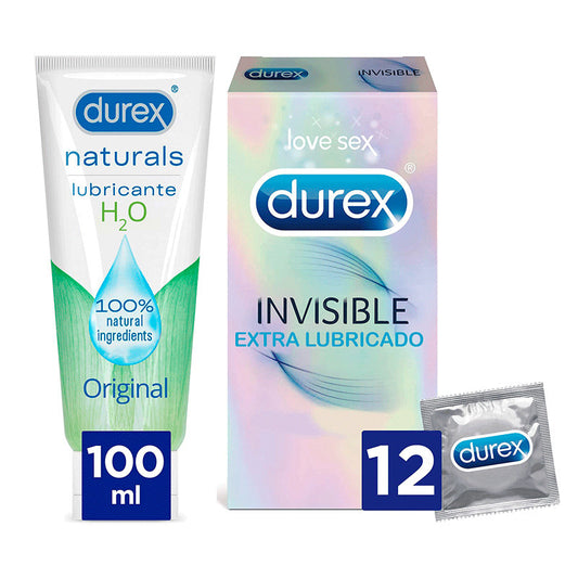 Durex Preservativos Invisible Extra Lubricado + Lubricante Naturals (Verde)