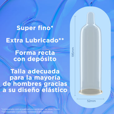 Durex Preservativos Invisible Extra Lubricado 12 unidades